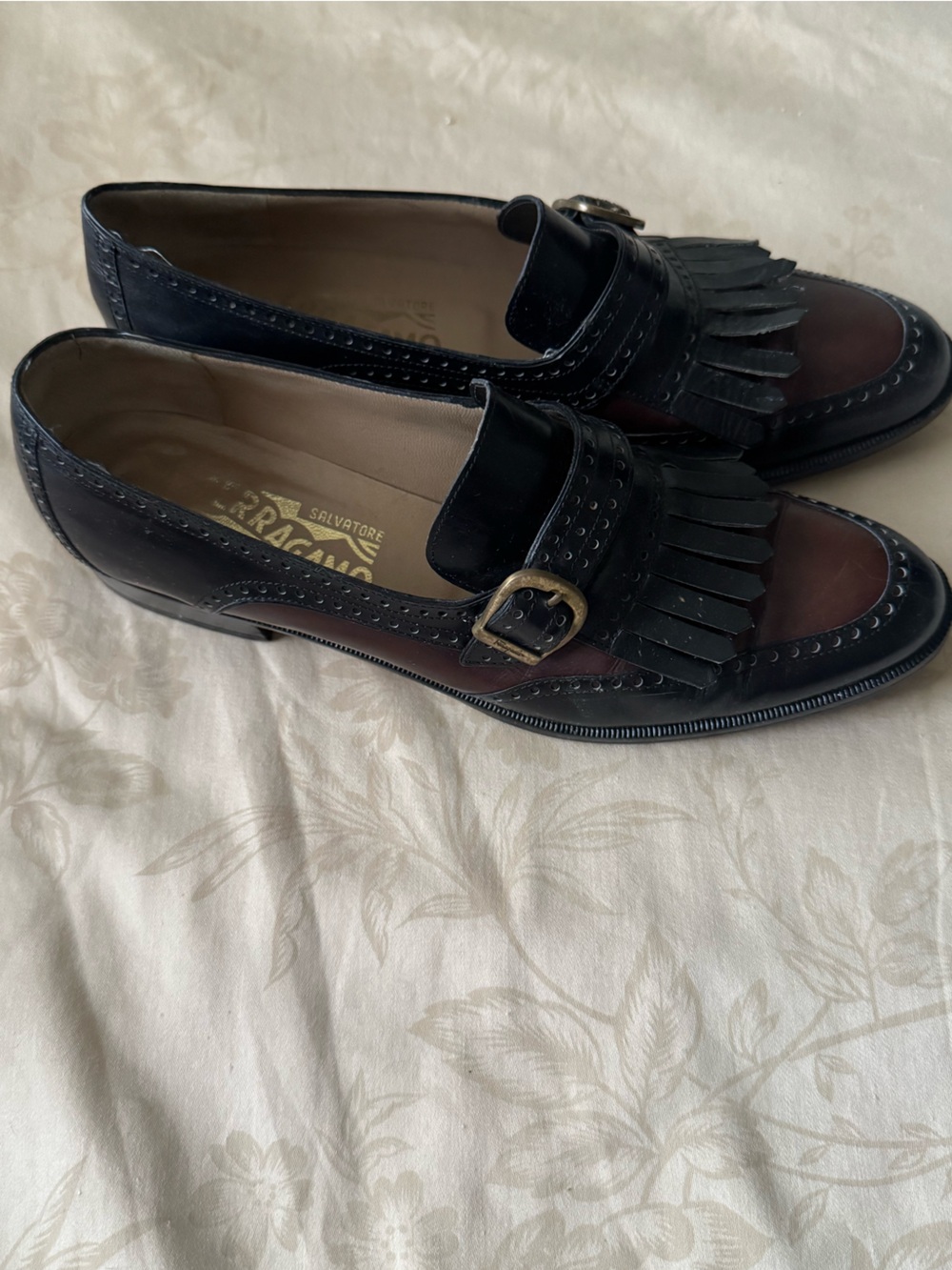 Salvatore Ferragamo Black Leather Kiltie Loafers with Buckle